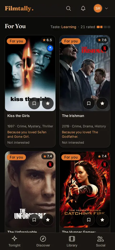Discover on a phone: For You recommendations, each with the reason it was suggested