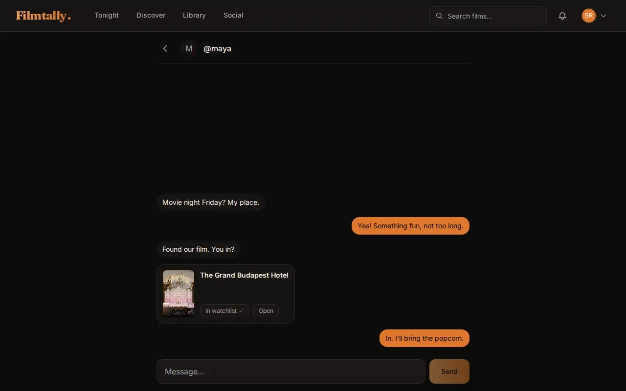Messages on a laptop: a conversation with a friend and a film card they sent