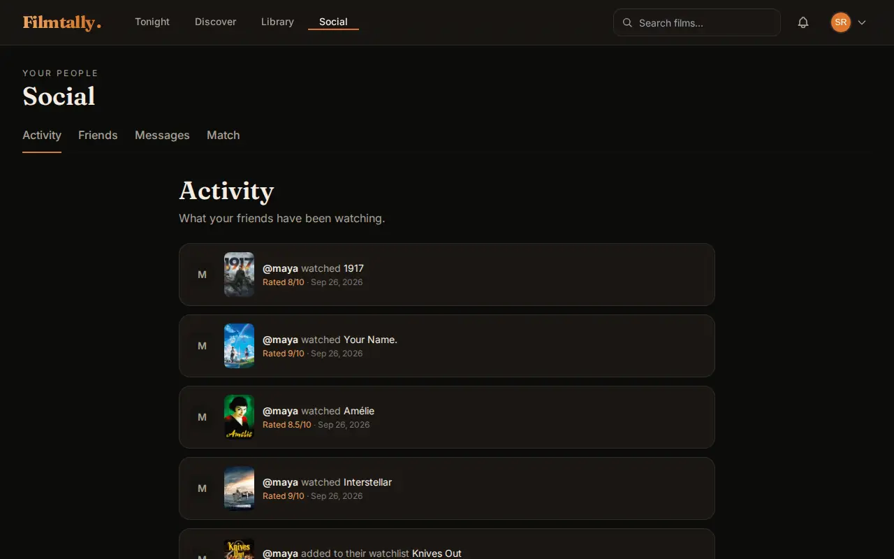 Activity feed on a laptop: what friends watched, how they rated it and what they saved