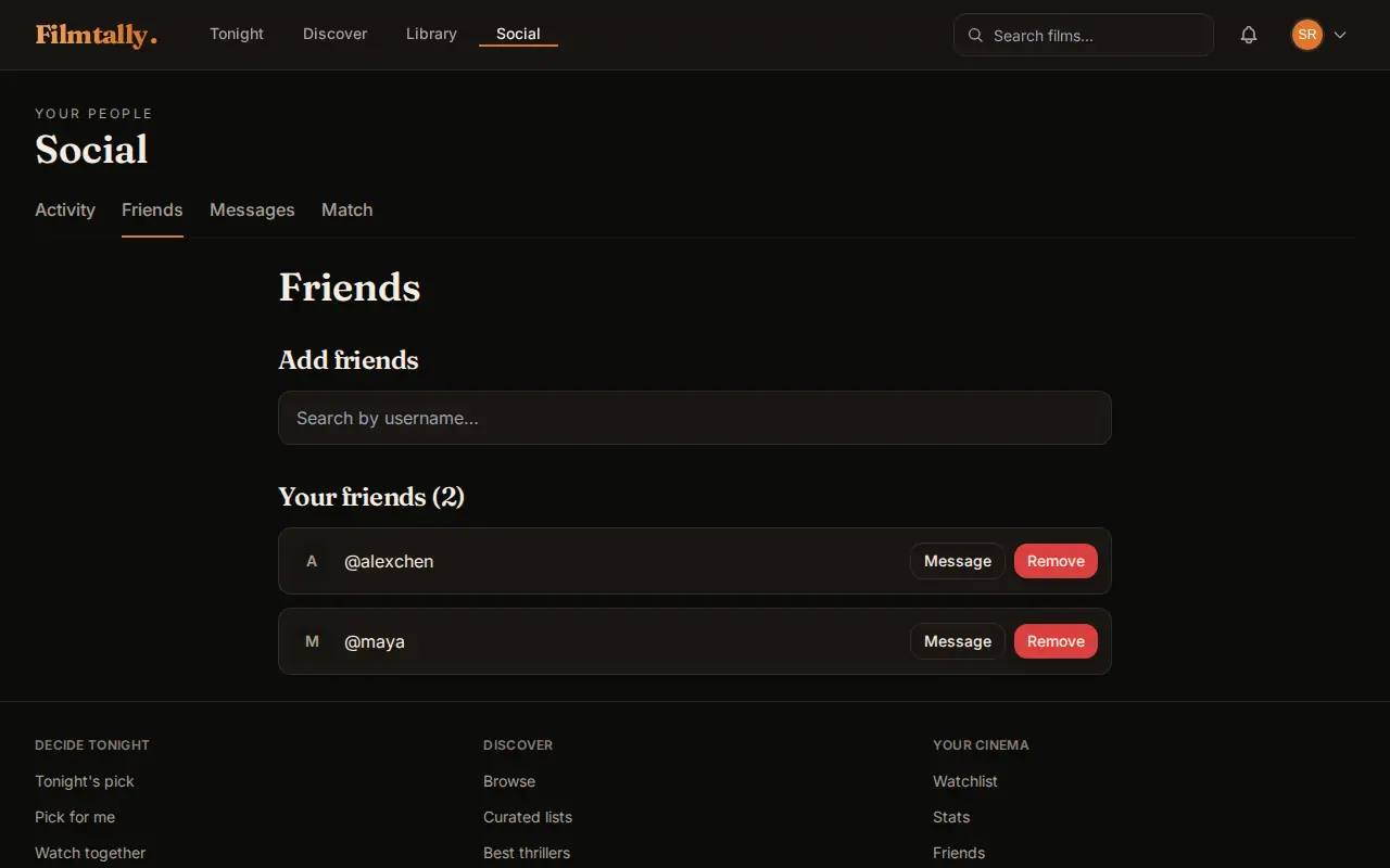 Friends on a laptop: your friends list and a search by username